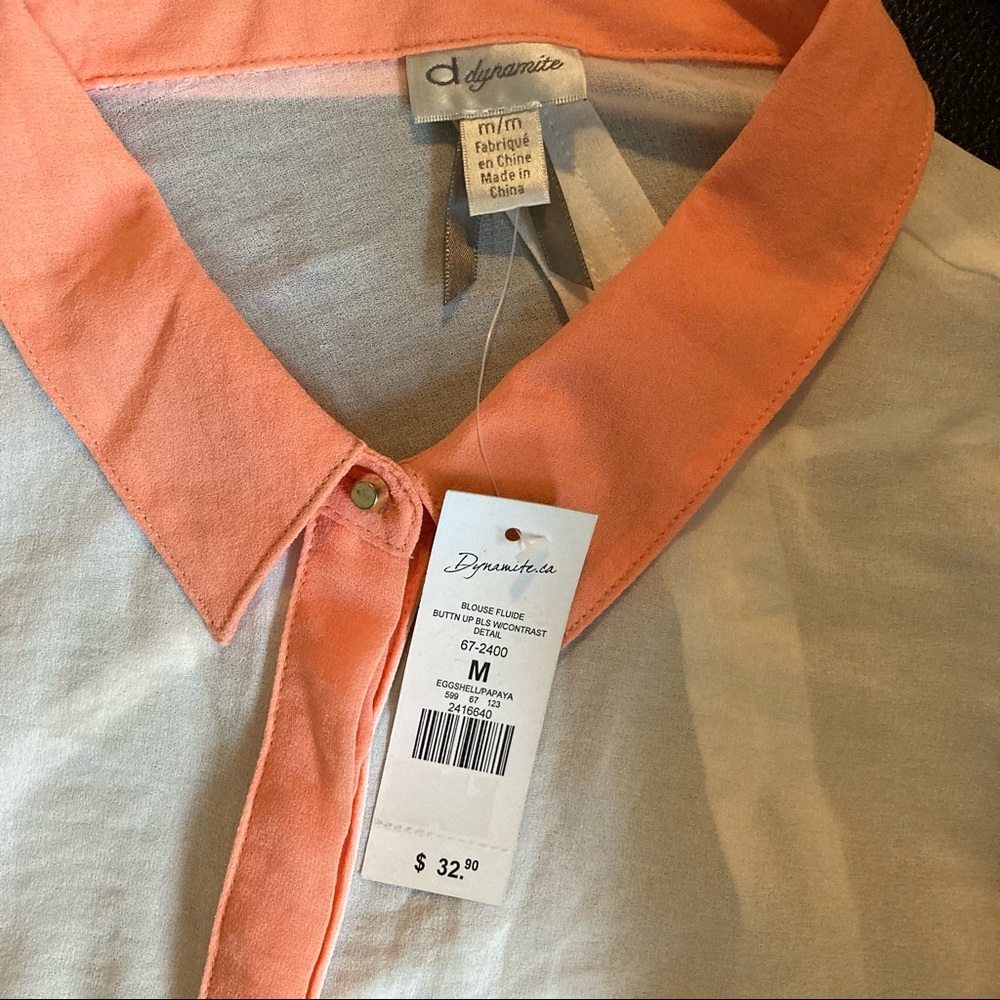 🌸5/$25🌸 Dynamite Size Med White and Peach Blouse - Picture 6 of 8
